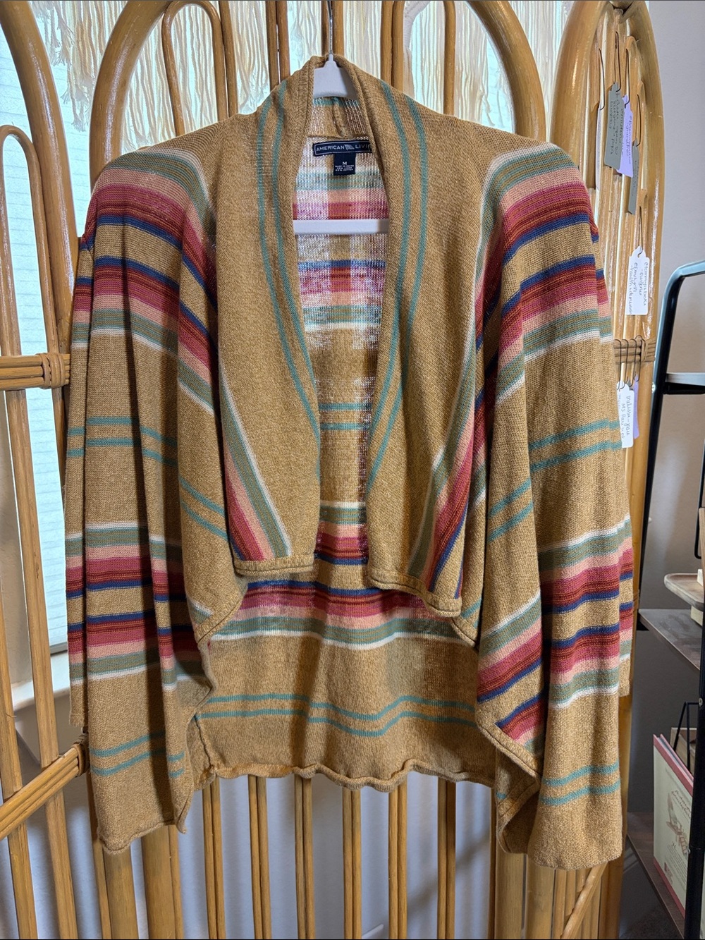 American Living by Ralph Lauren Striped Open-Front cotton linen cardigan